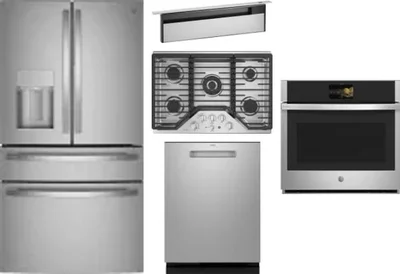 5 Piece Package Includes Refrigerator, Cooktop, Wall Oven, Hood And Dishwasher